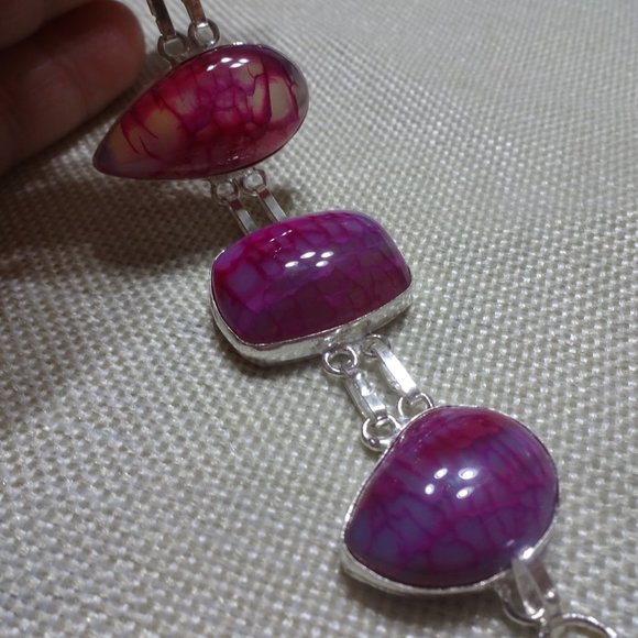 Gorgeous "PINK DRAGONS VEIN AGATE" Handmade Sterling Bracelet Size 8" #439B - Picture 3 of 4